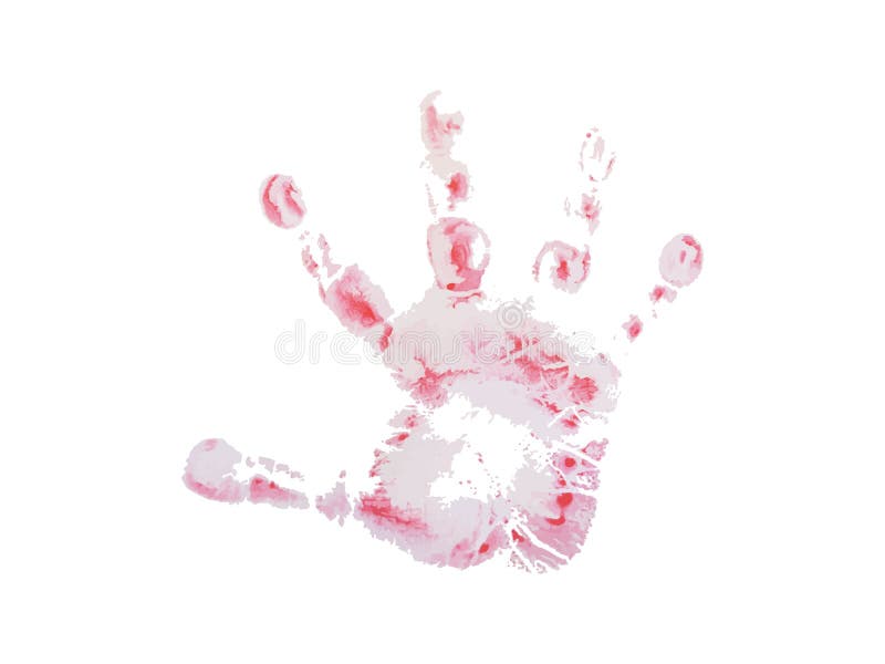 Trace of a human hand. Vector print of a child palm, red. The object is isolated on a white background. Eps.