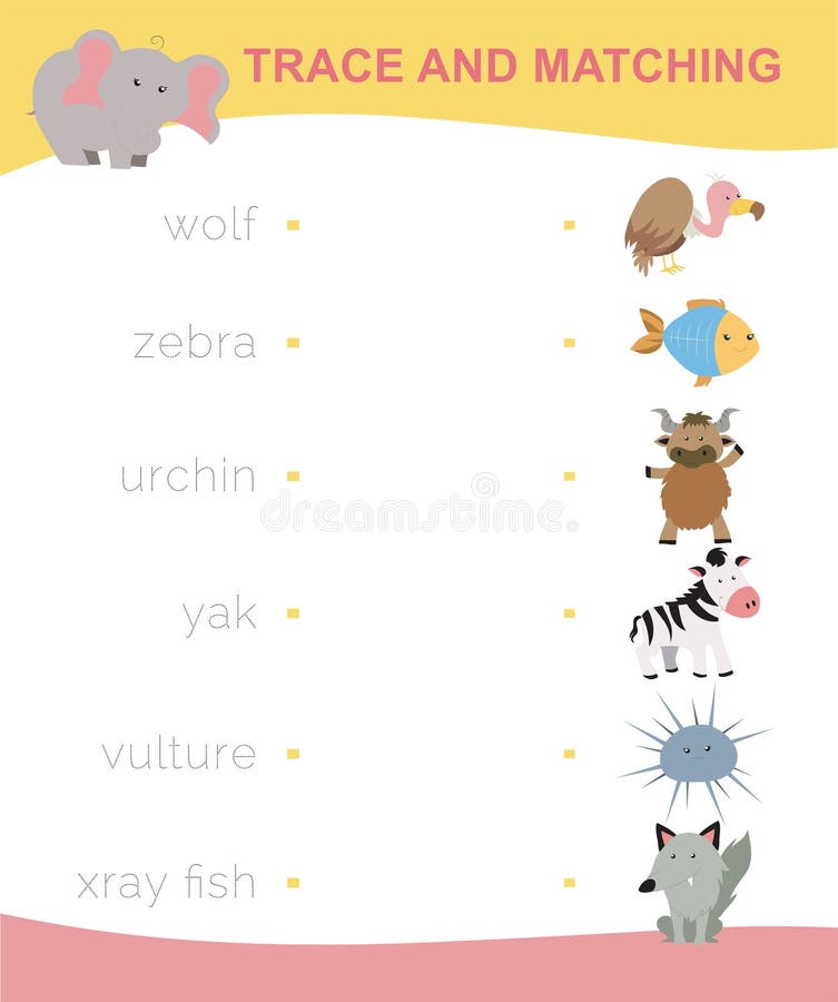 Trace and Match the Cute Animals Printable Worksheet Stock Vector Trace and Match the Cute Animals Printable Worksheet Stock Vector
