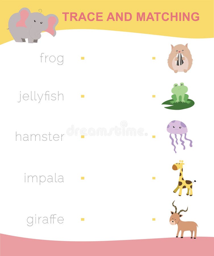 Trace and Match the Cute Animals Printable Worksheet Stock Vector Trace and Match the Cute Animals Printable Worksheet Stock Vector