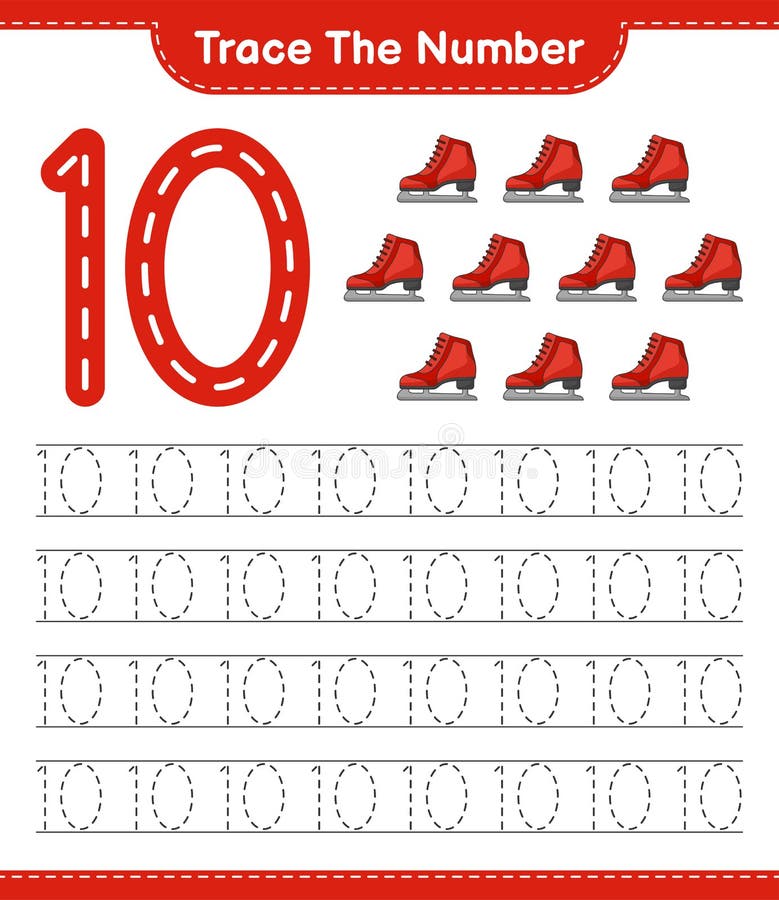 Trace the Number. Tracing Number with Ice Skates Stock Vector ...