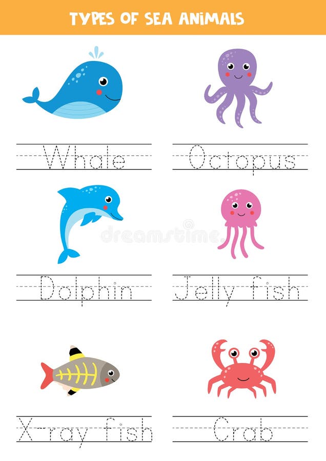 Tracing Names of Sea Animal Types. Writing Practice. Stock Vector - Illustration of dolphin, activity: 248453558 Tracing Names of Sea Animal Types. Writing Practice. Stock Vector - Illustration of dolphin, activity: 248453558