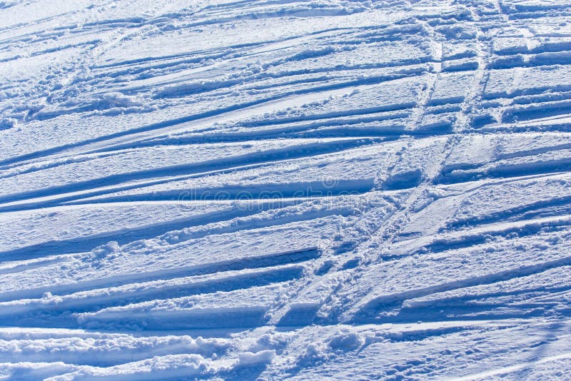 Traces Of Skiers On A Slope With Snow Stock Photo - Image of athlete ...