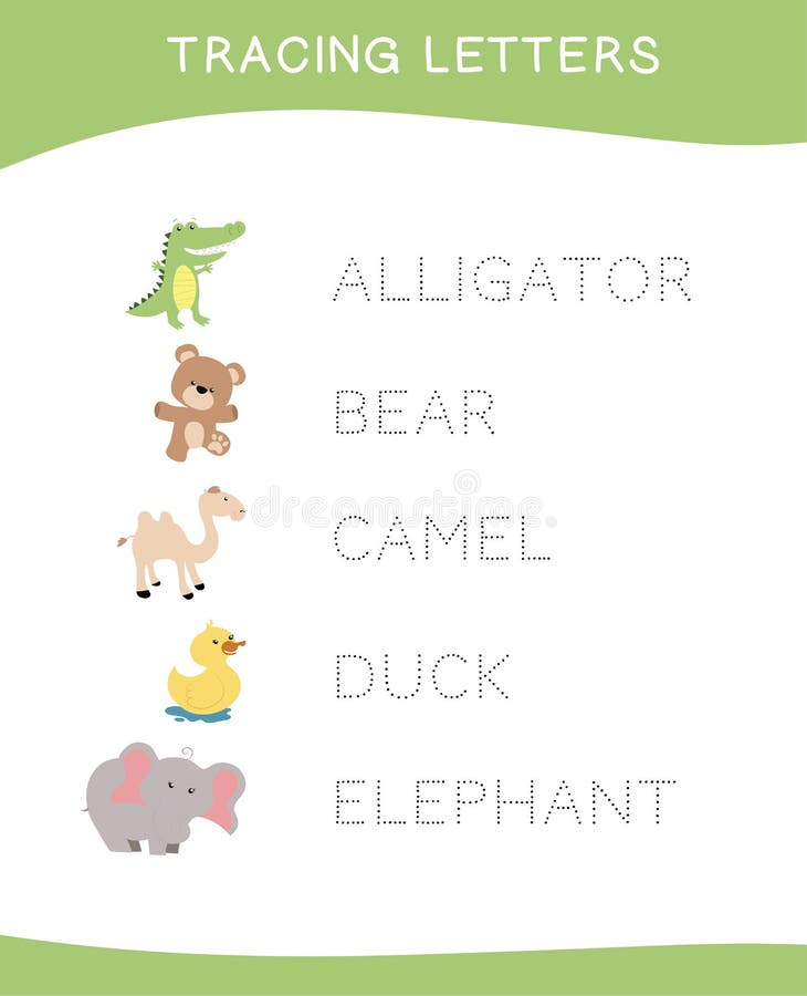 tracing-letters-tracing-names-of-animal-names-worksheet-stock-vector-illustration-of