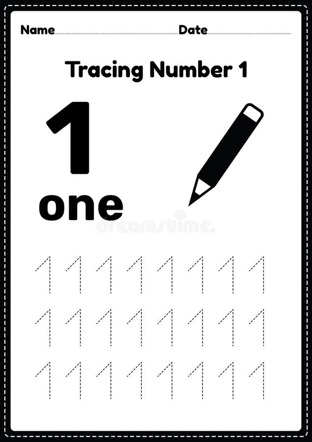 tracing number 1 worksheet for kindergarten and preschool kids for educational practice in a printable stock vector illustration of exercise homework 213833048