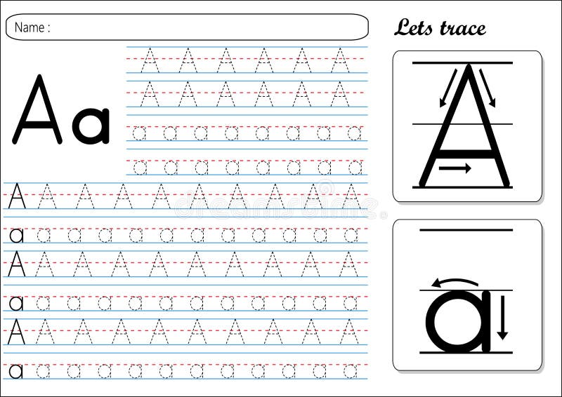 Tracing Worksheet -Aa stock vector. Illustration of alphabet - 115970723