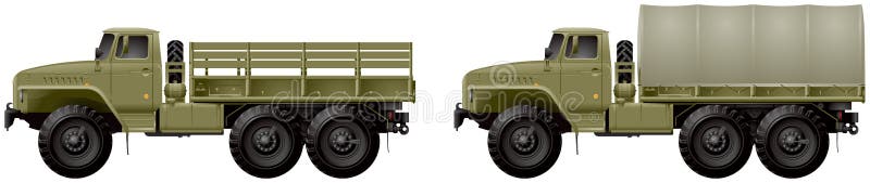 Track, general purpose off-road 6x6 army vehicle, designed as transporting cargo, people and trailers on all types of roads and terrain. Military unit realistic vector illustration. Track, general purpose off-road 6x6 army vehicle, designed as transporting cargo, people and trailers on all types of roads and terrain. Military unit realistic vector illustration