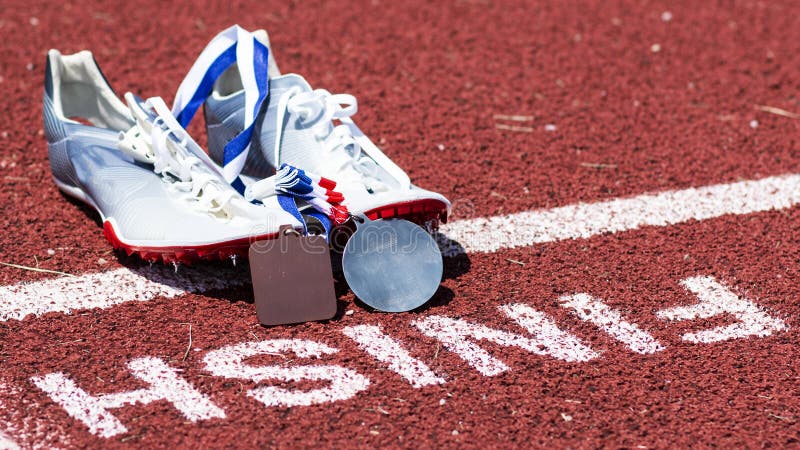 blue and white track spikes