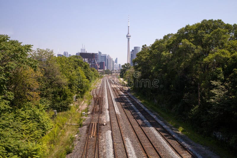 The Train Tracks Leading into Downtown Toronto Stock Photo Image of