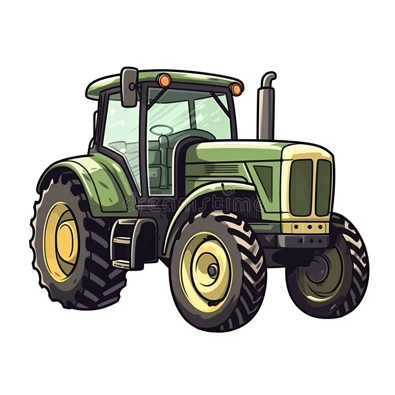 Tractor in Cartoon Style Stiker on White Background on Isolated ...