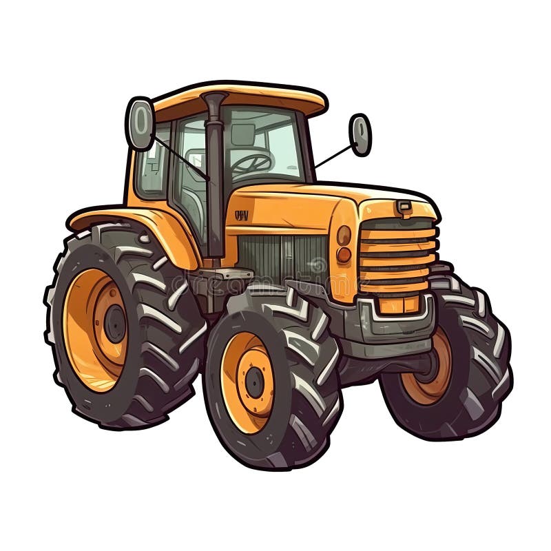 Tractor in Cartoon Style Stiker on White Background on Isolated ...