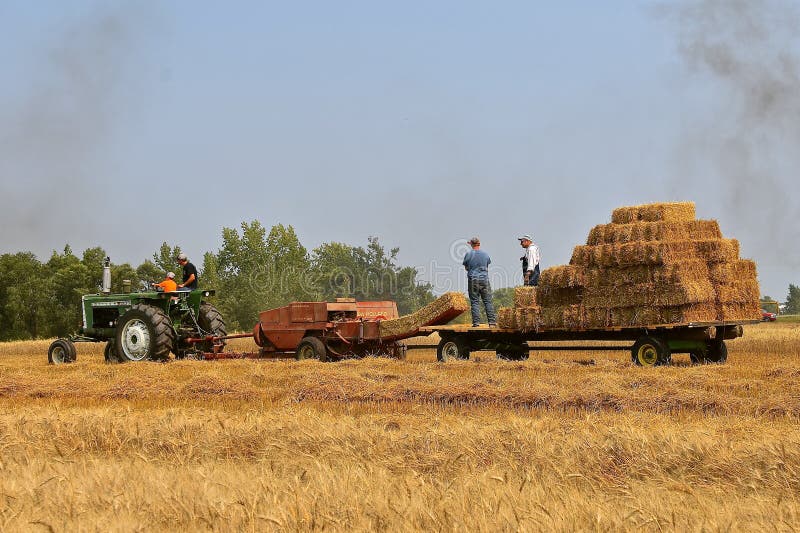 Tractor de Oliverio y nueva prensa de Holanda que cosechan el heno imagen de archivo libre de regalías Tractor de Oliverio y nueva prensa de Holanda que cosechan el heno imagen de archivo libre de regalías