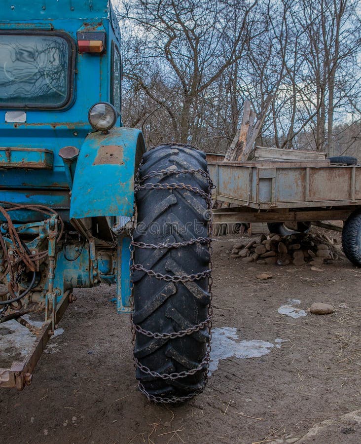 Tractor Equipped with Snow Chains. Winter Concept Stock Image Image