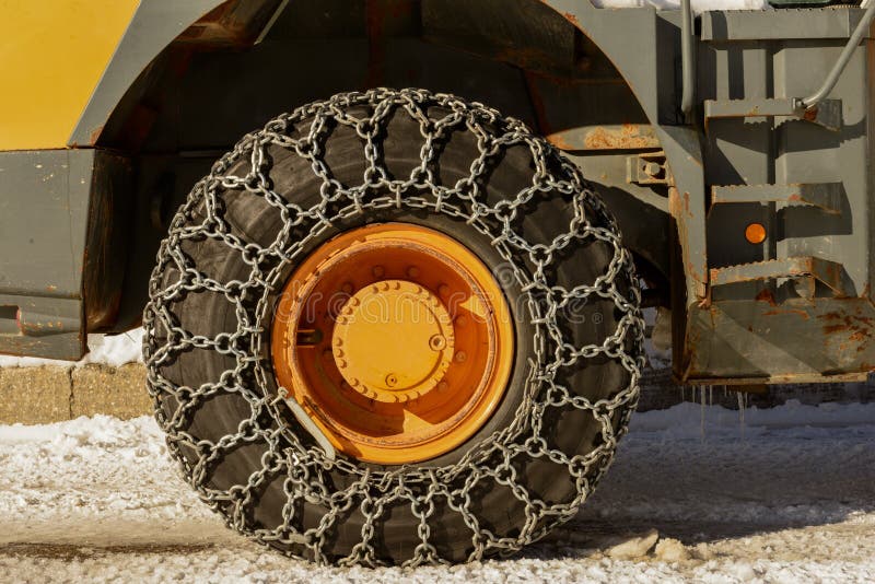 Tractor Tires with Chains in the Snow Stock Photo Image of truck