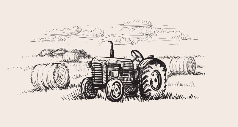 Tractor viejo con una escena rural