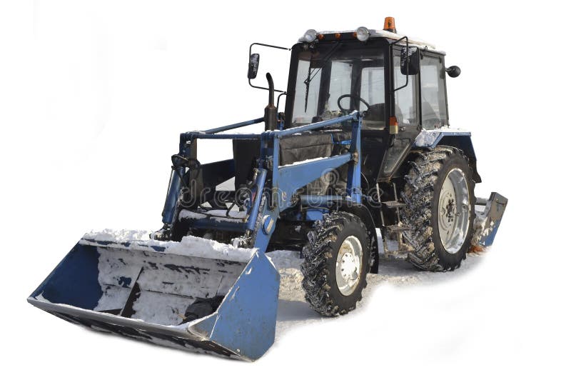 Tractor voor sneeuwverwijdering Geïsoleerdj op witte achtergrond Rusland royalty-vrije stock afbeelding Tractor voor sneeuwverwijdering Geïsoleerdj op witte achtergrond Rusland royalty-vrije stock afbeelding