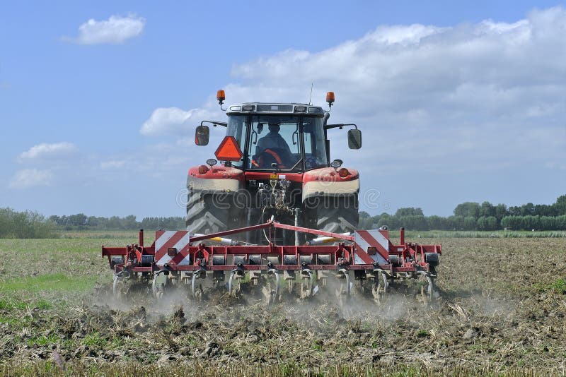 Tractor Works at Field with Plough Stock Photo Image of autumn, plow