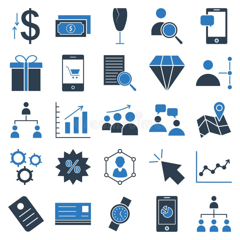 Trade Isolated Vector Icons set consist with building, graph, team, dollar, pie graph, shade, wallet, portfolio and calculator vector illustration