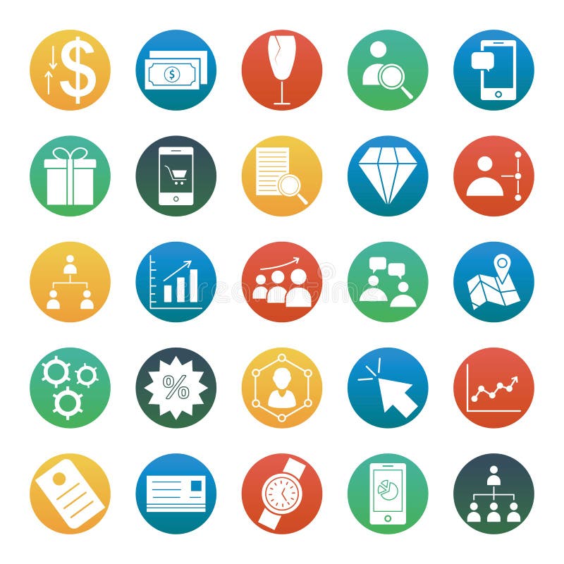 Computer Mouse Trade Isolated Vector Icons set consist with building, graph, team, dollar, Isolated Vector with Line and Fill Icon royalty free illustration