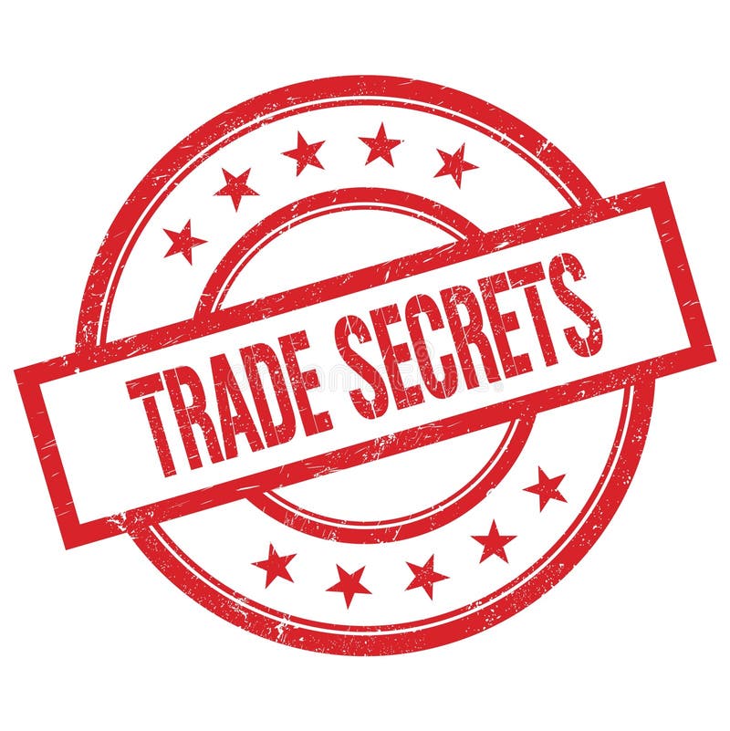 TRADE SECRETS Text on Red Grungy Round Rubber Stamp Stock Illustration