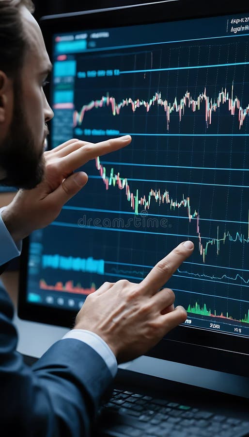Analyzing Stock Market Data on Screen by Professional Trader or Investor royalty free illustration