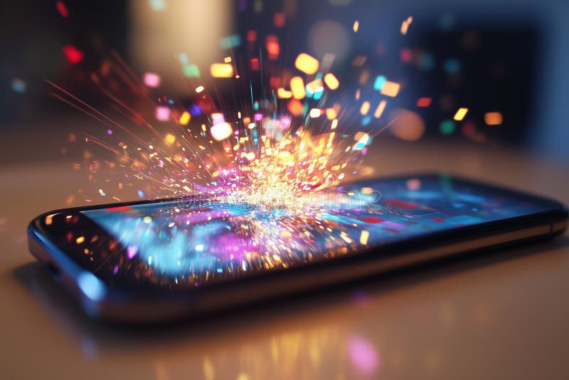 Trading app shown on smartphone with colorful effects illustrating stock market activity and dynamic market trends royalty free stock photography