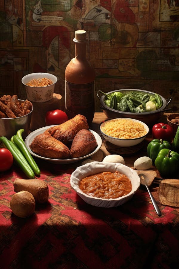 Traditional African-american Foods on a Table Stock Illustration