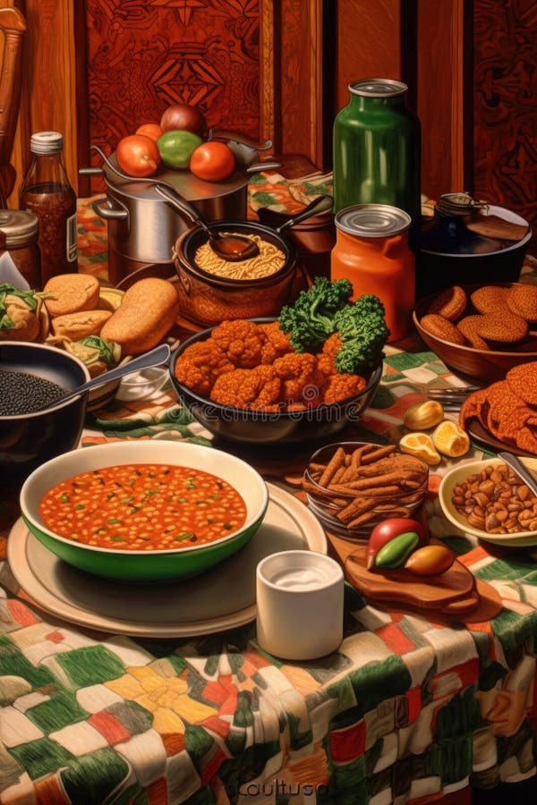 Traditional African American Foods on a Table Stock Illustration