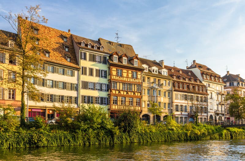 Traditional Alsatian buildings over the Ill river in Strasbourg