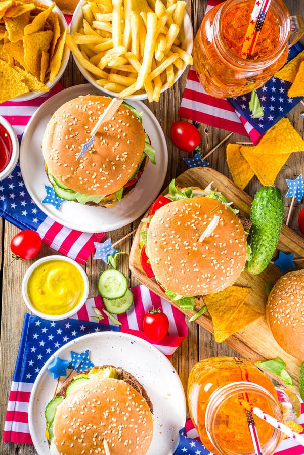 Traditional American Picnic with Burgers Stock Photo - Image of ...