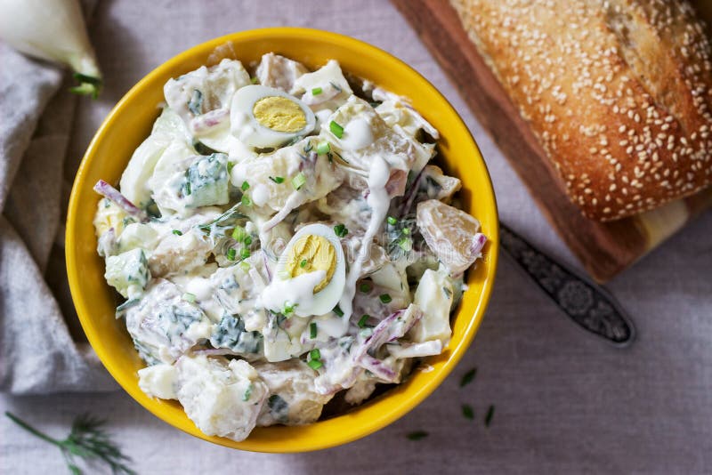Traditional American Potato Salad with Egg and Mayonnaise, Served with