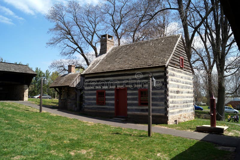 Traditional Appalachian log cabin, on display at the Mercer Museum and Library, Doylestown, PA, USA