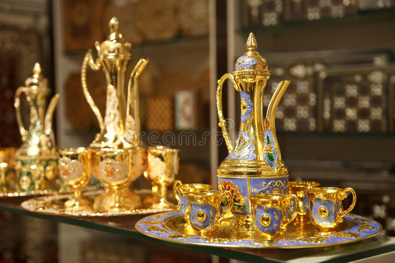 Traditional Arabic Coffee Sets with Traditional Coffee Pot in Th Stock