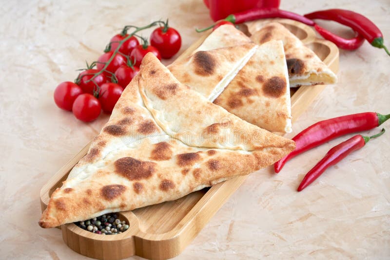Traditional Arabic Pie Manakish with Spinach and Potato Stock Photo