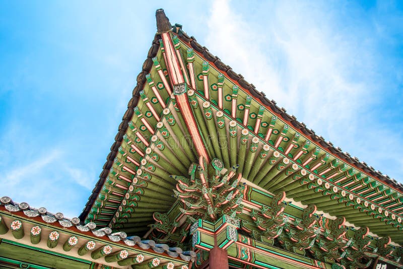 Traditional Architecture of Korean Roof Eaves at Changdeokgung Palace