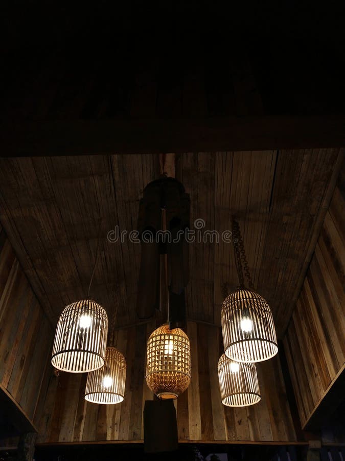 Traditional Bamboo Hanging Lamp Stock Photo Image of darkness