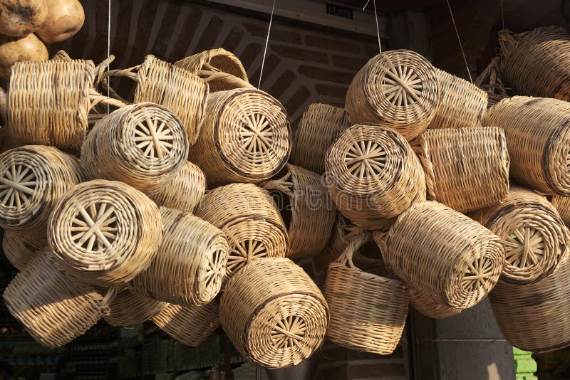 Two Baskets Made of Straw, Rattan, Cane. Beautiful Handmade Woven