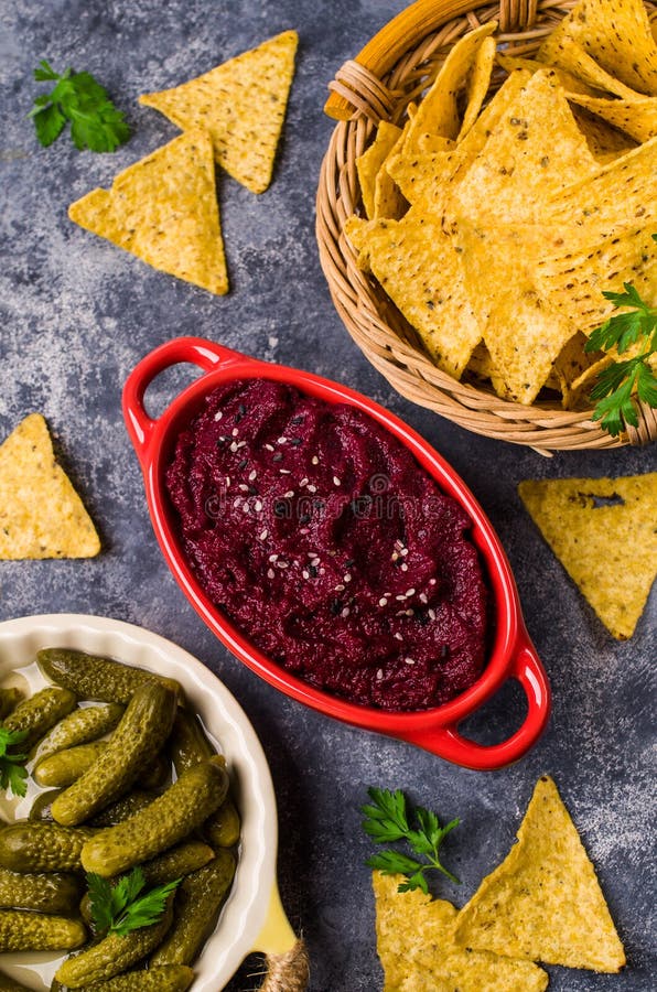 Traditional beetroot dip stock image. Image of nachos 125081213