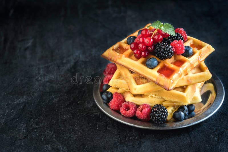 Traditional Belgian waffles with berry fruit royalty free stock images Traditional Belgian waffles with berry fruit royalty free stock images