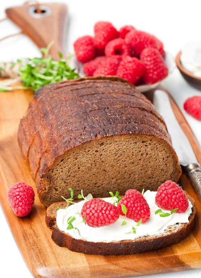 Traditional Black Rye Bread with Raspberries and Thyme and Soft Stock