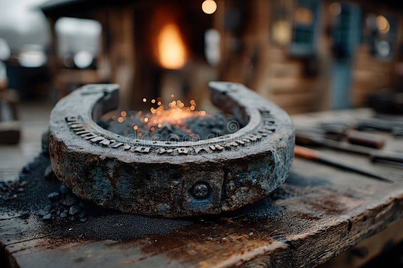Blacksmith Workshop Horseshoe Crafting Rustic Forge Environment for Traditional Artistry Generative AI stock photography