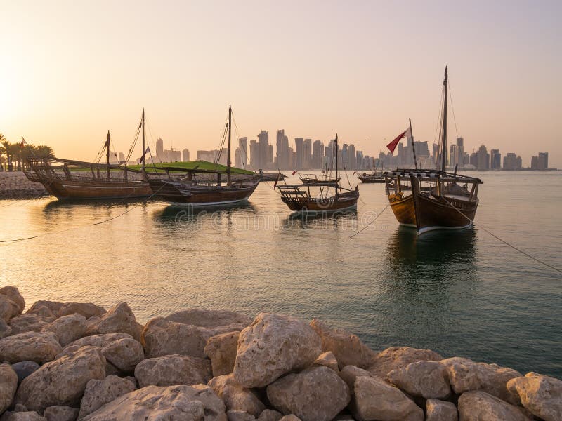 Traditional Boats Called Dhows are Anchored in the Port Stock Photo ...