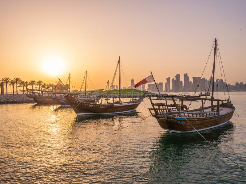 Traditional Boats Called Dhows are Anchored in the Port Stock Image ...