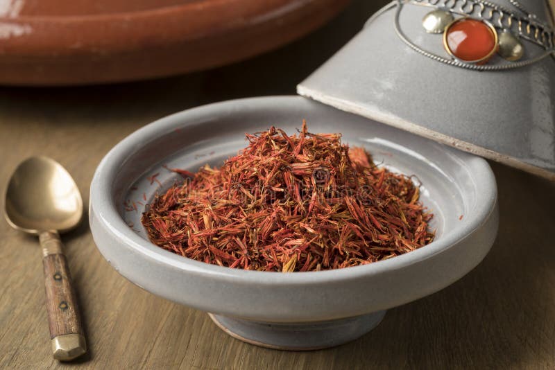 Traditional bowl with Moroccan saffron royalty free stock image