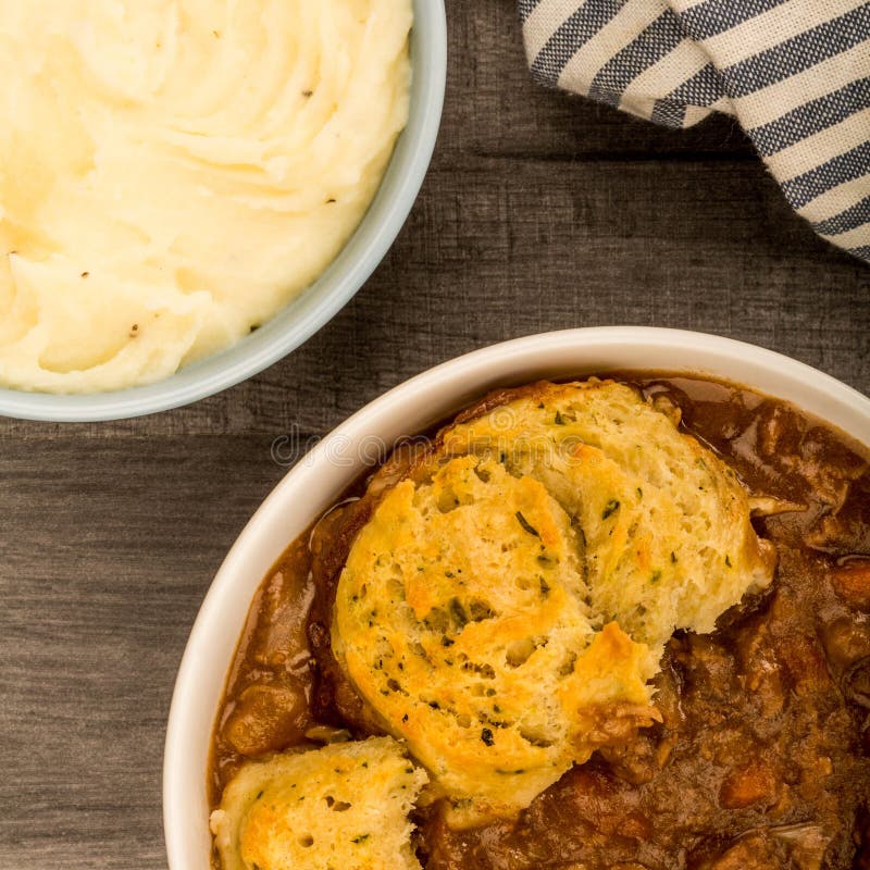 Traditional British Beef Casserole with Dumplings Stock Photo Image