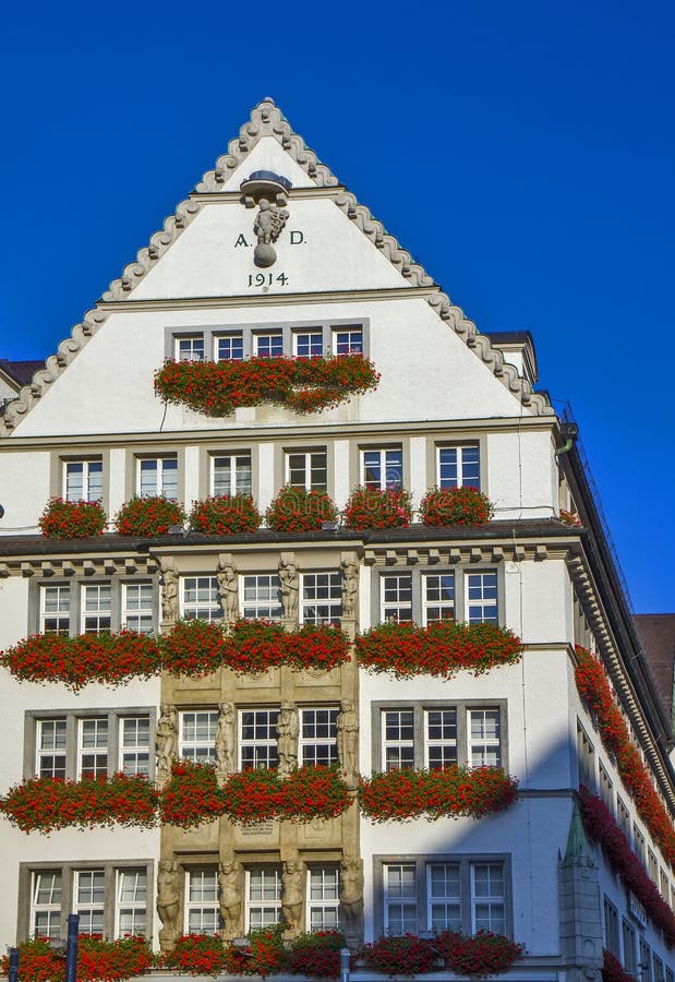 Traditional Building with Flowers on the Balcony in Munich, Germany