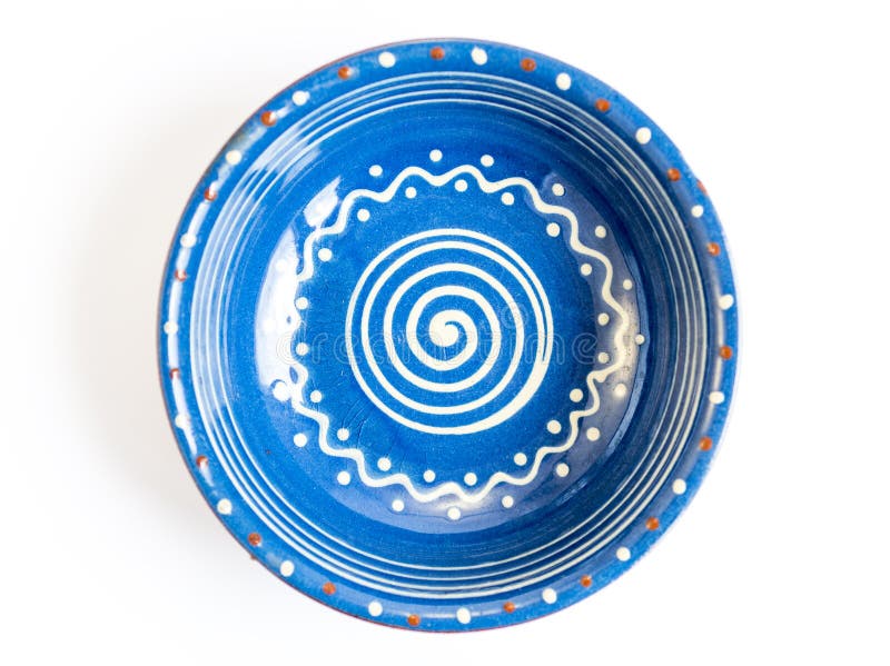 Traditional blue Bulgarian painted ceramic dish isolated on white. Painted curve stock images, royalty-free photos and pictures