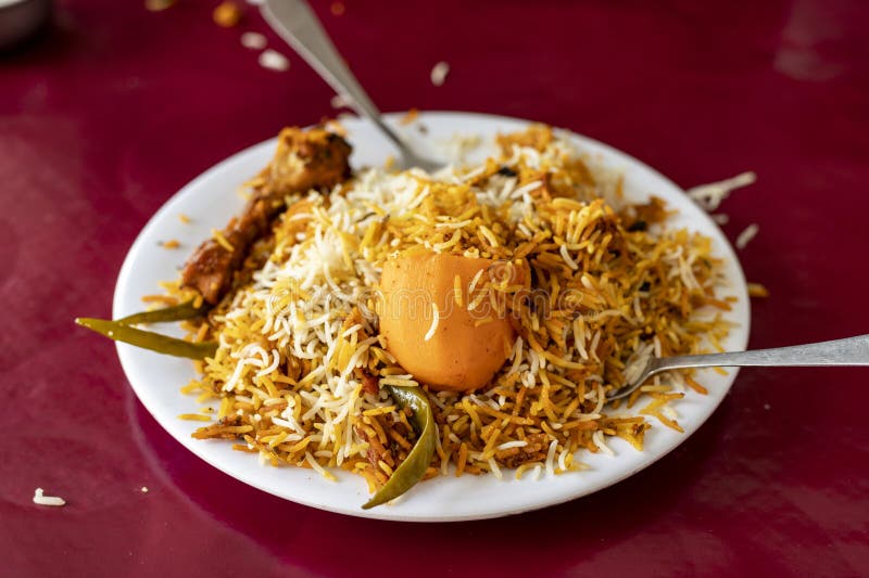 Traditional chicken biryani in a plate closeup. Chicken dum biryani stock images, royalty-free photos and pictures