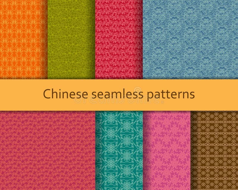 Traditional Chinese Seamless Patterns Set. Detailed Decorative Motifs