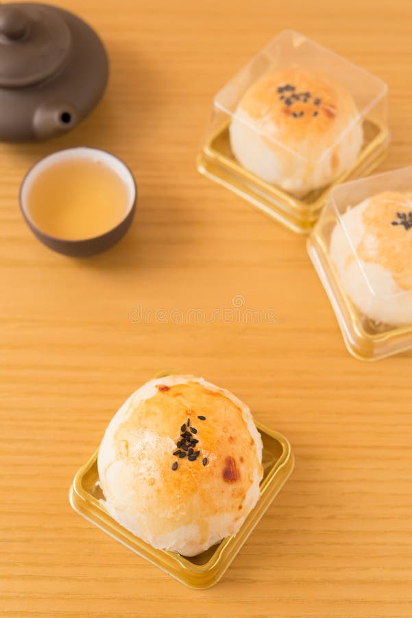 Traditional Chinese Snack of Preserved Egg Cakes with Tea Stock Image