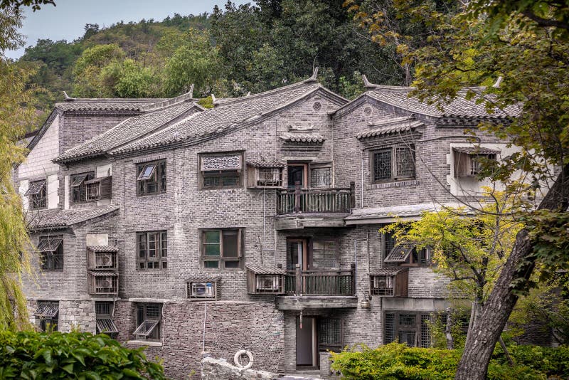 Traditional OldStyle Chinese Backyard and Houses at Night. Stock Image